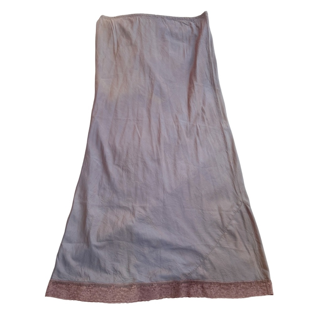 Vintage Y2K Dosa Silk Slip Skirt with Lace Trim Iridescent Purple